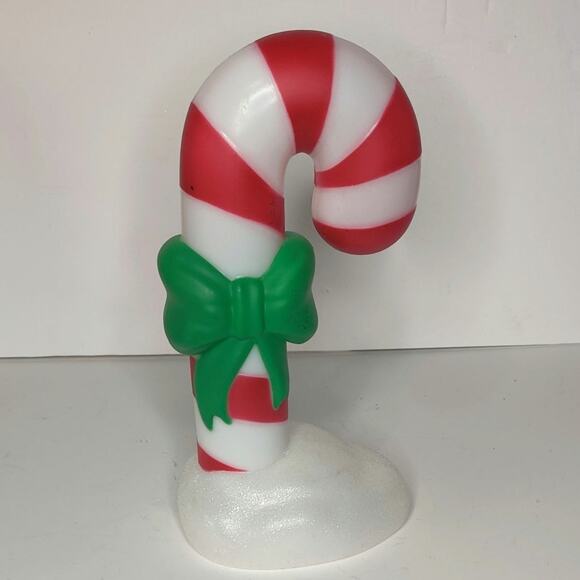 Peppermint Candy Cane Blow Mold Christmas Light Up Battery Operated Green Bow - Picture 9 of 12